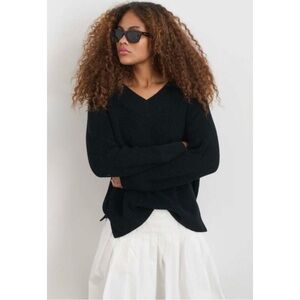 ALEX MILL | $175 Arielle V-Neck Linen/Cotton Sweater in Black, Size Large